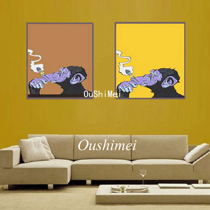 handmade wall art home decor oil painting on canvas abstract animal paintings monkey of smoking modern picture for room deocr