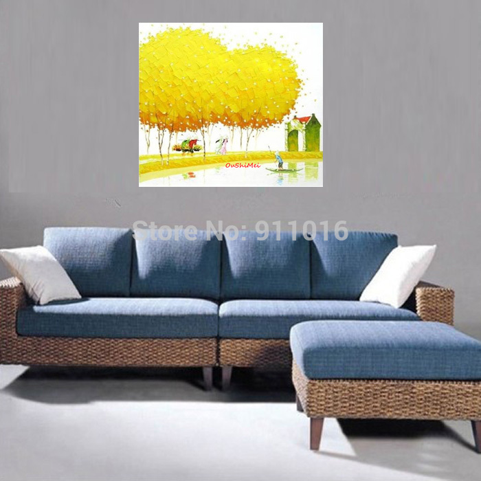 new hand painted modern landscape oil painting on canvas wall paintings hang picture for living room decor yellow tree