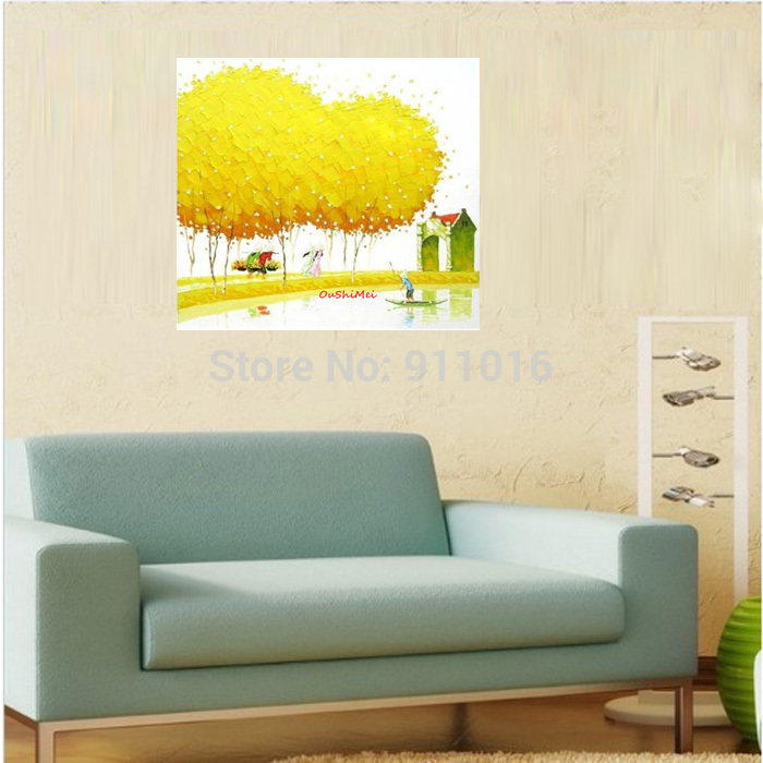 new hand painted modern landscape oil painting on canvas wall paintings hang picture for living room decor yellow tree