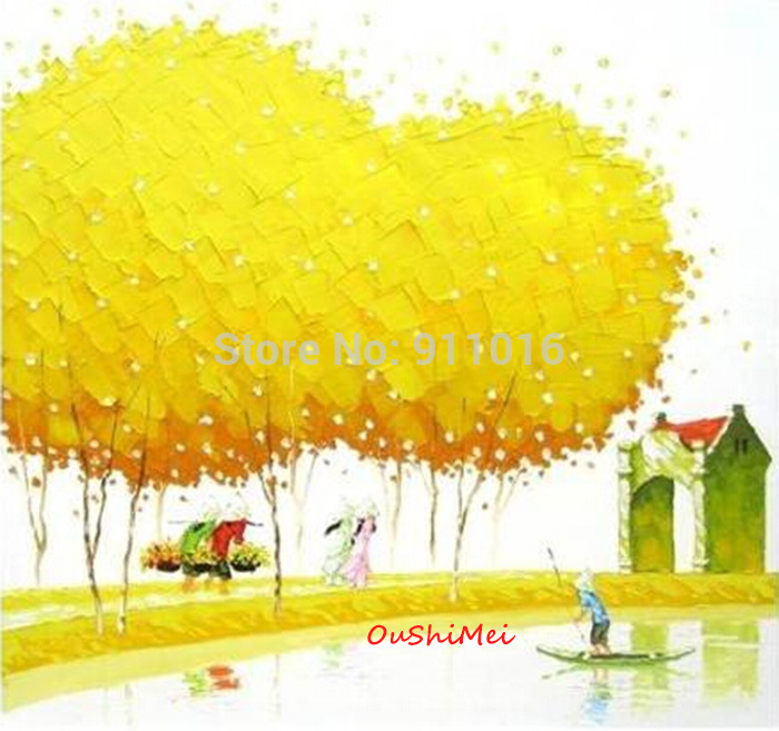 new hand painted modern landscape oil painting on canvas wall paintings hang picture for living room decor yellow tree