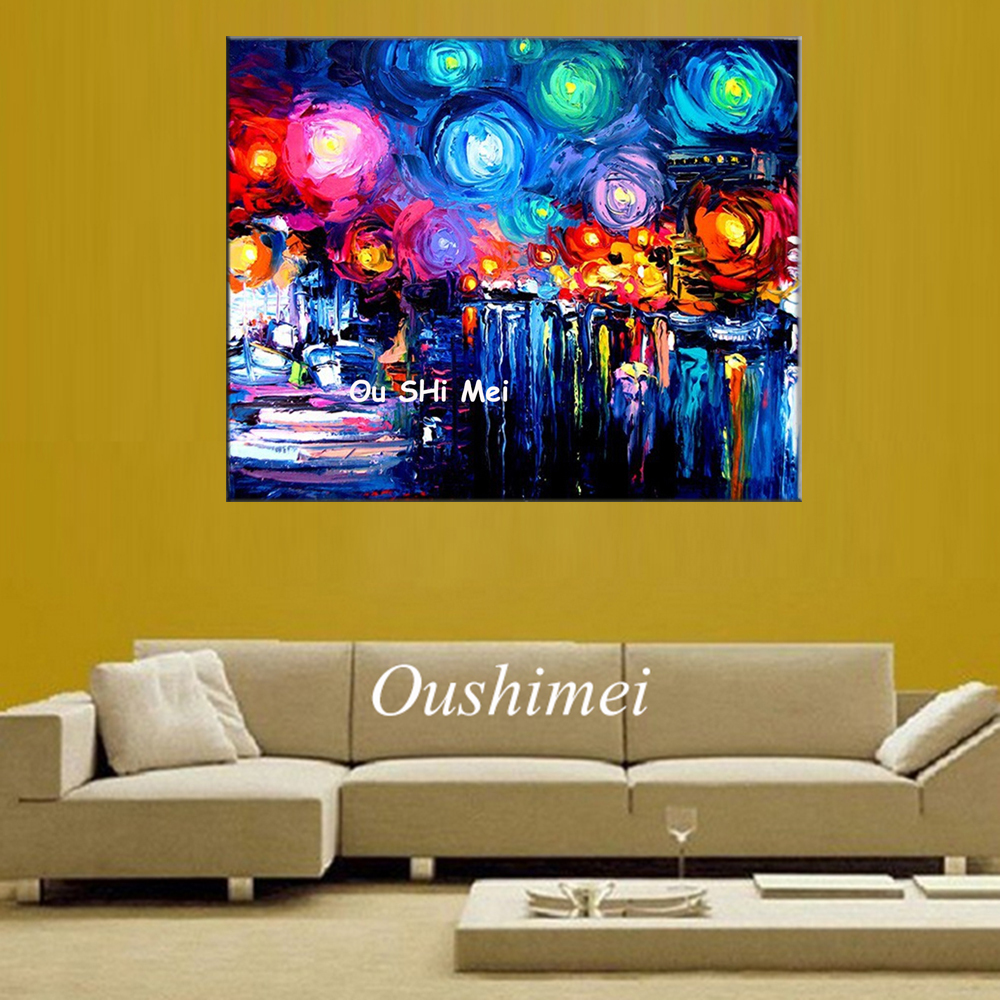 new hand painted starry sky painting knife paintings picture on canvas oil painting landscape wall pictures for living room