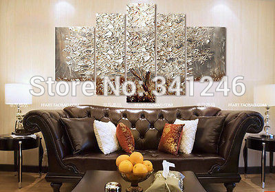 hand-painted modern home decor wall art picture tree silver leaves thick palette knife oil painting on canvas living room