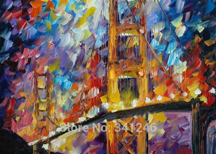 hand-painted big size modern wall art home decor living room modern city bridge palette knife landscape oil painting on canvas