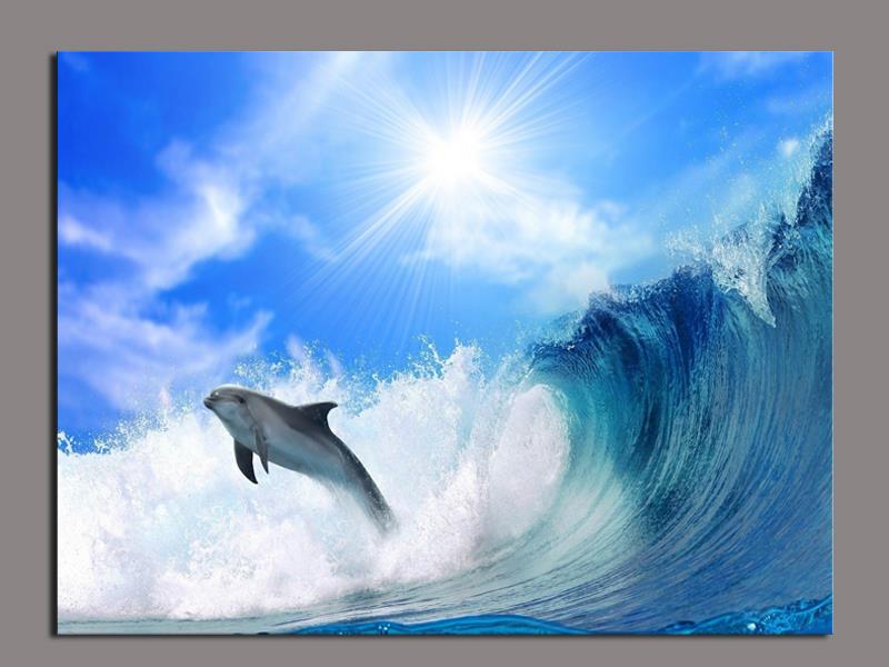 1panel decorative surfing dolphins big sun art picture painting on canvas for room home decor wall paintings