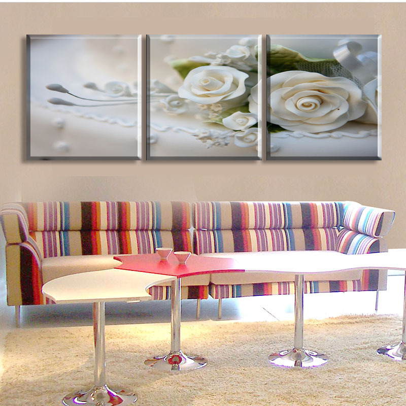 2014 new sell 3 piece wall art picture on canvas printed painting modern picture lots of flowers white angel to our heart