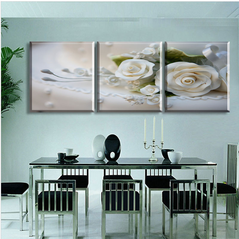 2014 new sell 3 piece wall art picture on canvas printed painting modern picture lots of flowers white angel to our heart