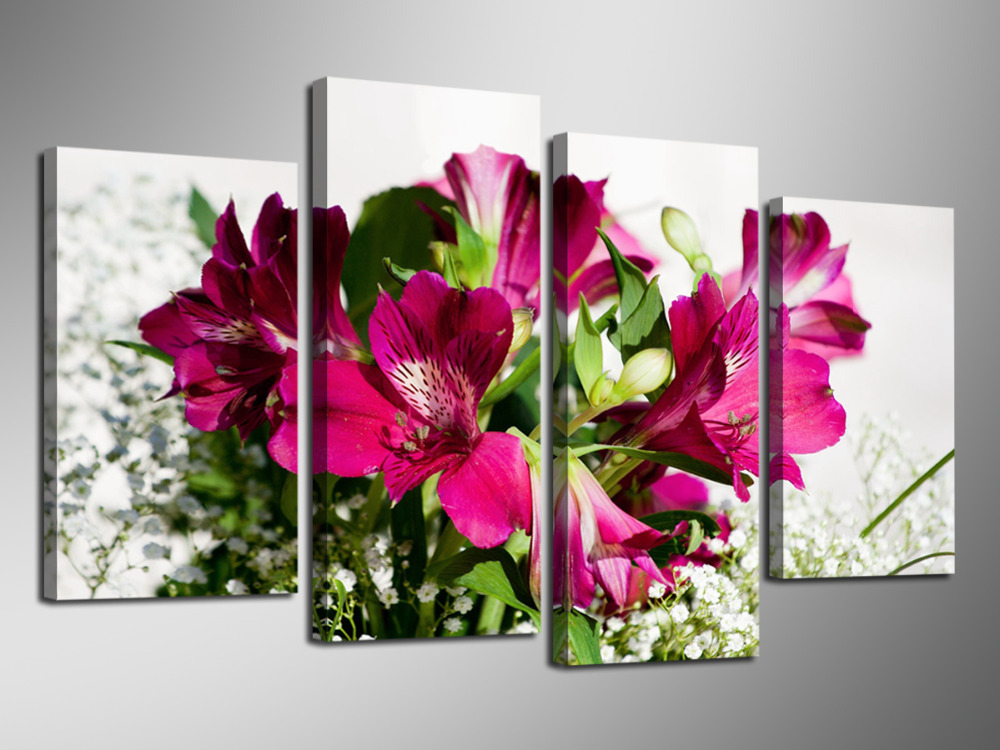 2015 sell 4 panel red flower large hd decorative art print painting on canvas for living room wall paintings pictures