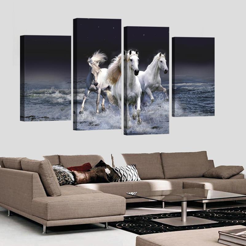 2015 sell 4 panel running horse large hd decorative art print painting on canvas for living room wall paintings pictures