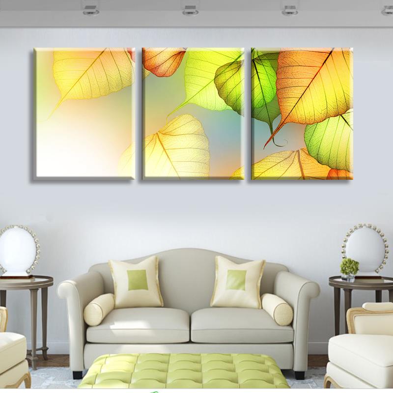 2015 some darling leaves yellow feeling home decor on canvas modern picture painting for home 3 piece art picture