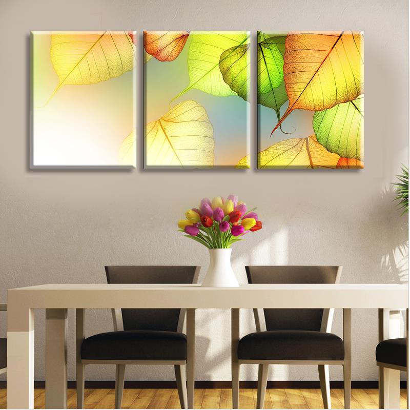 2015 some darling leaves yellow feeling home decor on canvas modern picture painting for home 3 piece art picture