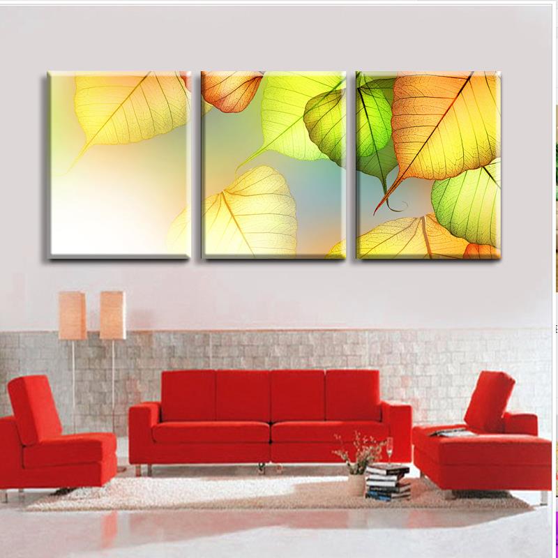 2015 some darling leaves yellow feeling home decor on canvas modern picture painting for home 3 piece art picture