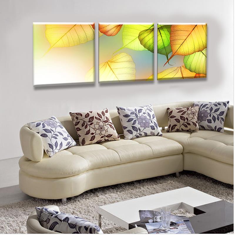 2015 some darling leaves yellow feeling home decor on canvas modern picture painting for home 3 piece art picture