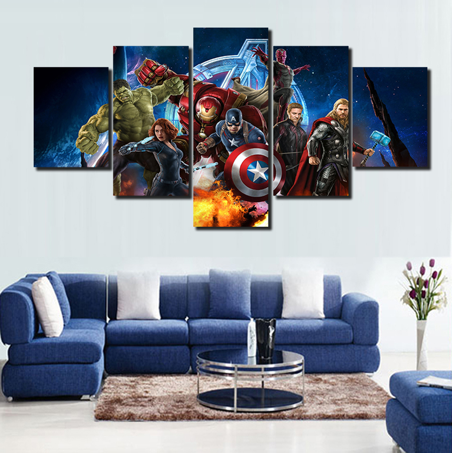 2016 printed the avengers movie group painting on canvas room decoration print hd poster picture canvas framed