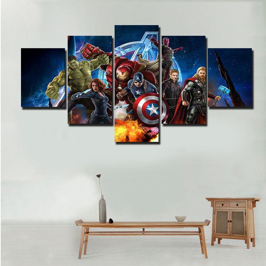 2016 printed the avengers movie group painting on canvas room decoration print hd poster picture canvas framed