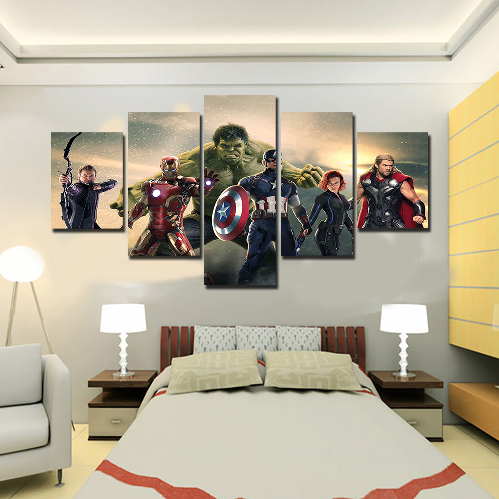 2016 printed the avengers movie group painting on canvas room decoration print poster picture canvas framed