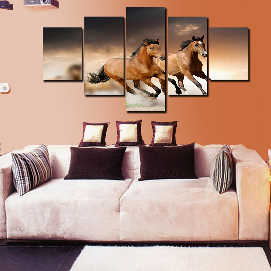 2016 sell 5 broncos running panel large hd picture modern home wall decor print painting for house decorate delivery