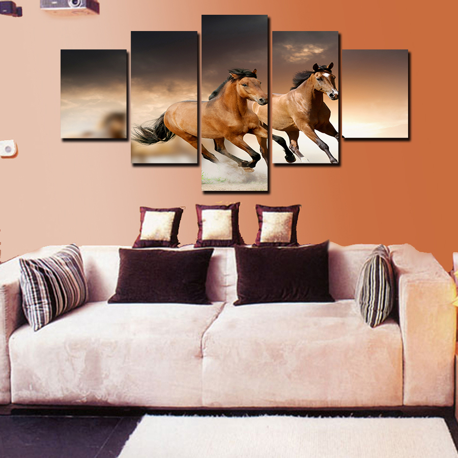 2016 sell 5 broncos running panel large hd picture modern home wall decor print painting for house decorate delivery