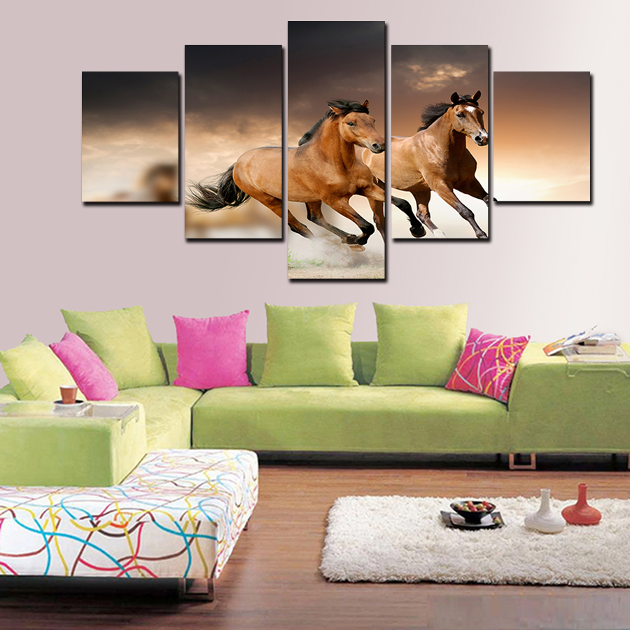 2016 sell 5 broncos running panel large hd picture modern home wall decor print painting for house decorate delivery