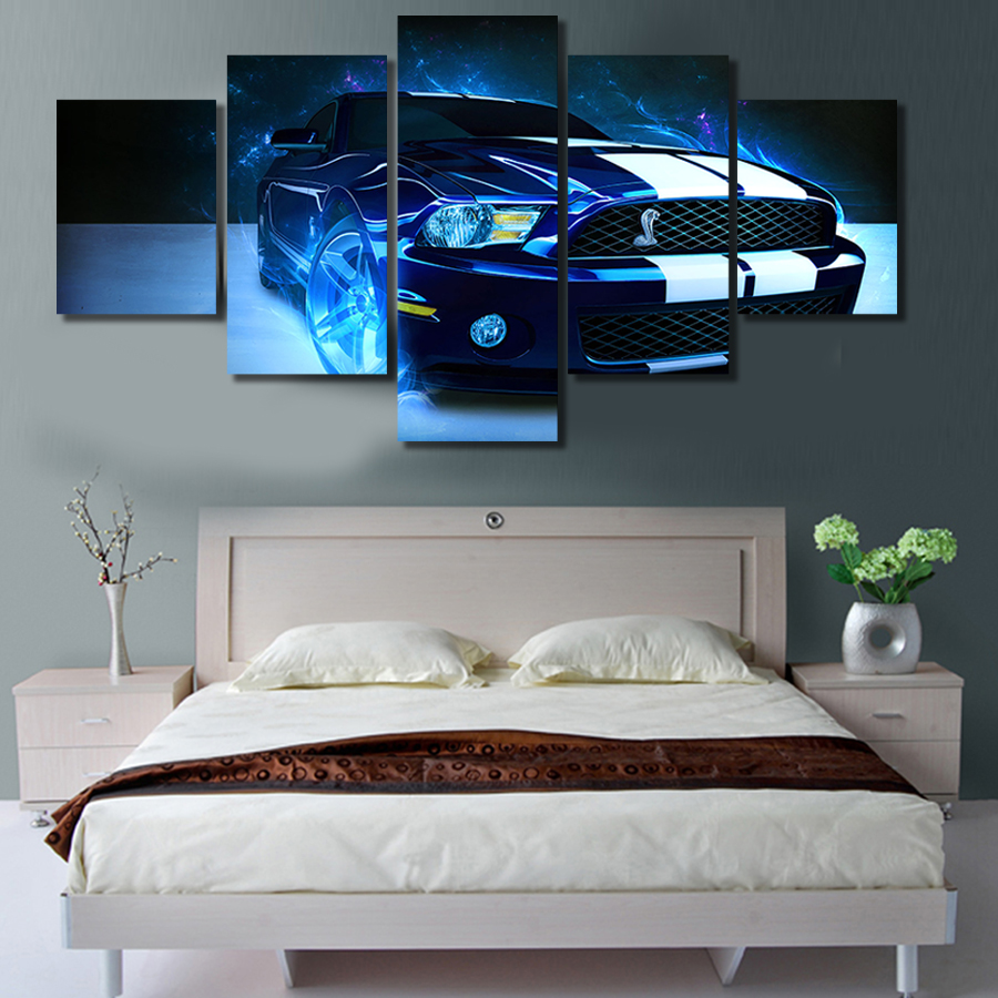 2016 sell 5 car panel large hd picture modern home wall decor print painting for house decorate delivery