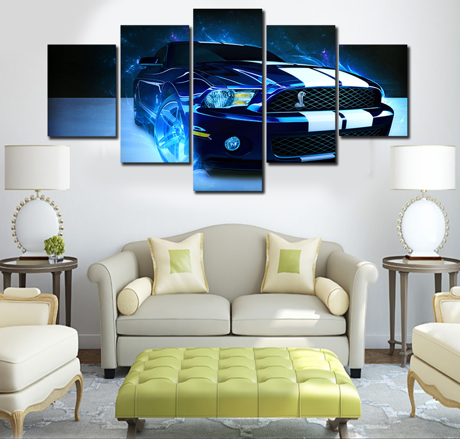 2016 sell 5 car panel large hd picture modern home wall decor print painting for house decorate delivery