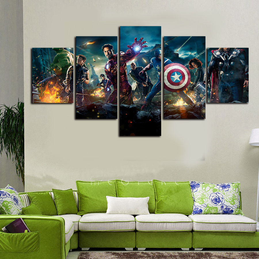 2016 sell 5 the avengers panel large hd picture modern home wall decor print painting for house decorate delivery