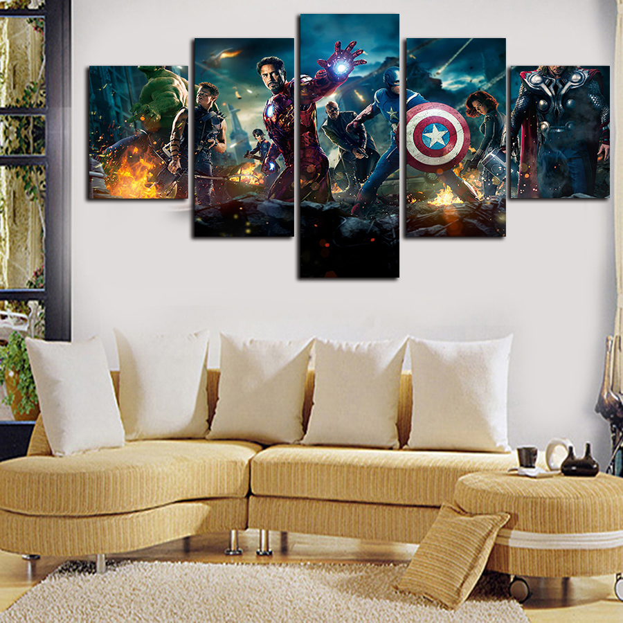 2016 sell 5 the avengers panel large hd picture modern home wall decor print painting for house decorate delivery