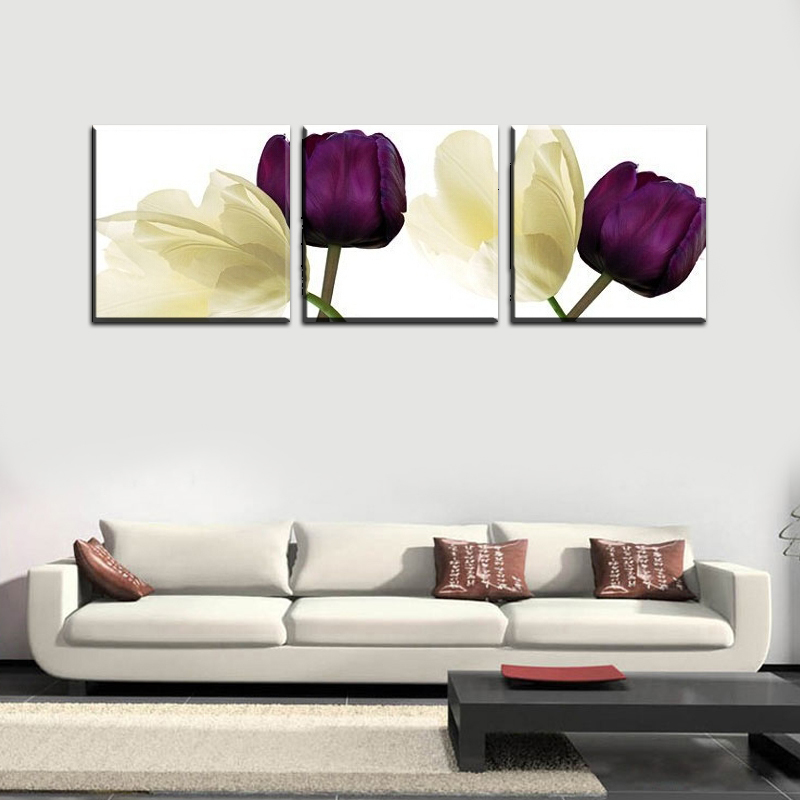 3 piece 50*50cm sell modern wall painting abstract purple flower home decorative art picture paint on canvas prints