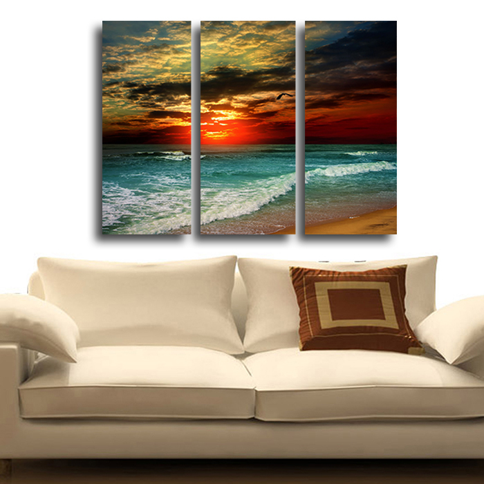 3 piece sell evening sea modern home wall decor painting canvas art hd picture print painting canvas picture wall painting