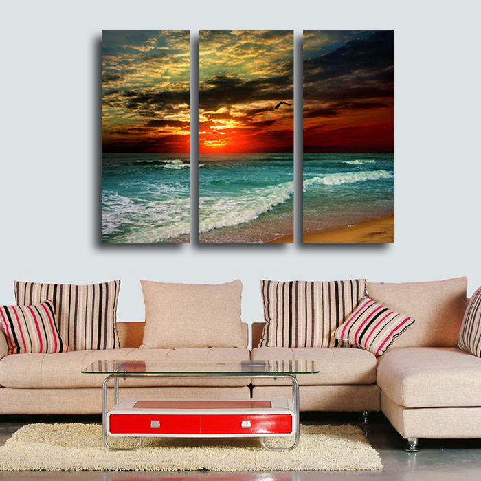 3 piece sell evening sea modern home wall decor painting canvas art hd picture print painting canvas picture wall painting