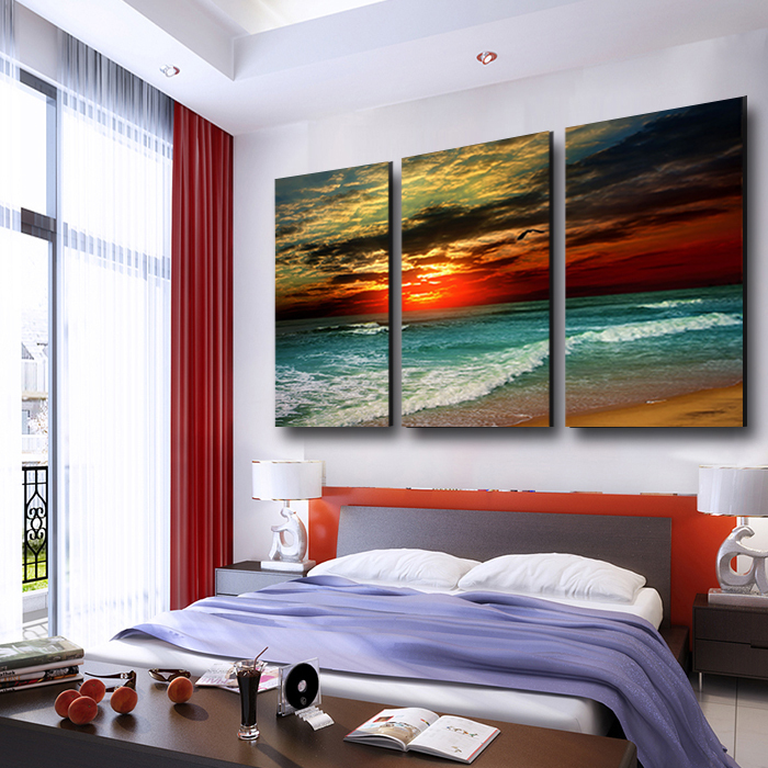 3 piece sell evening sea modern home wall decor painting canvas art hd picture print painting canvas picture wall painting