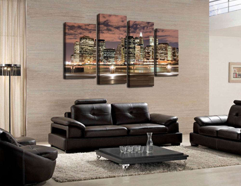 4 panel beautiful city night large hd picture home wall decor canvas print painting for house decorate without frame