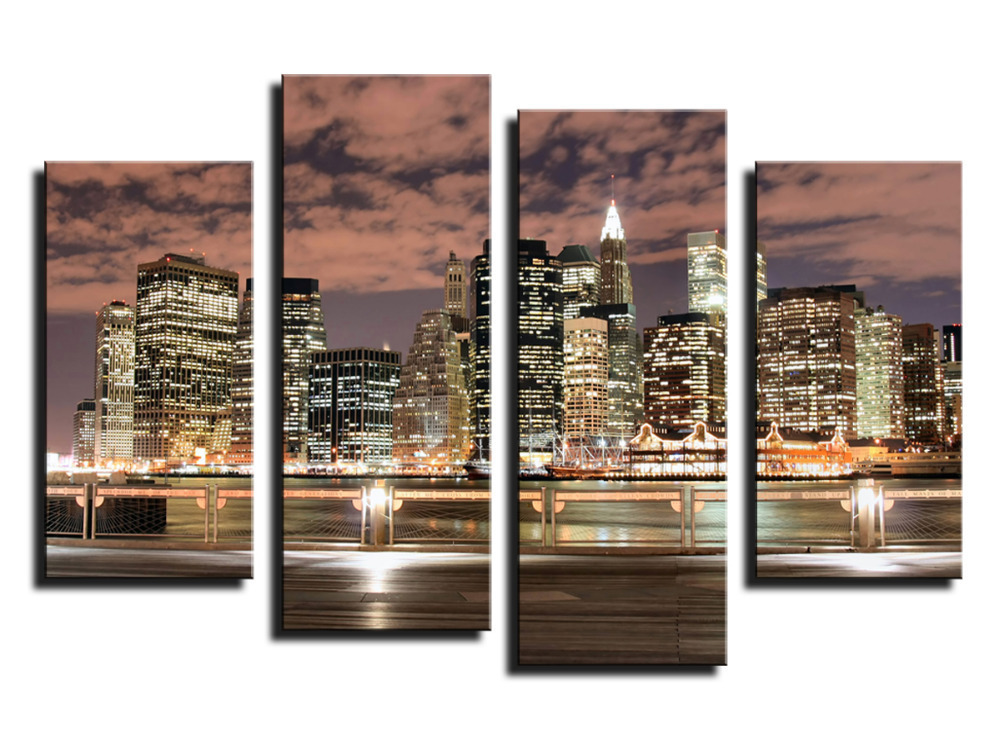 4 panel beautiful city night large hd picture home wall decor canvas print painting for house decorate without frame