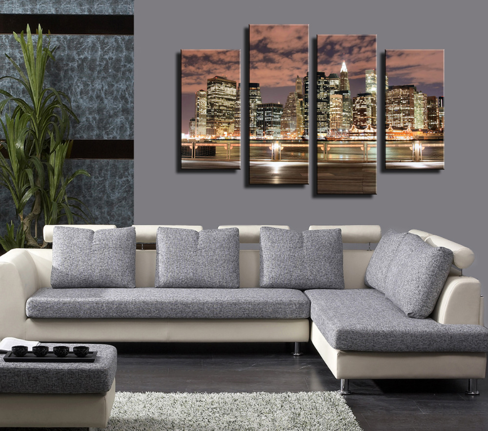 4 panel beautiful city night large hd picture home wall decor canvas print painting for house decorate without frame