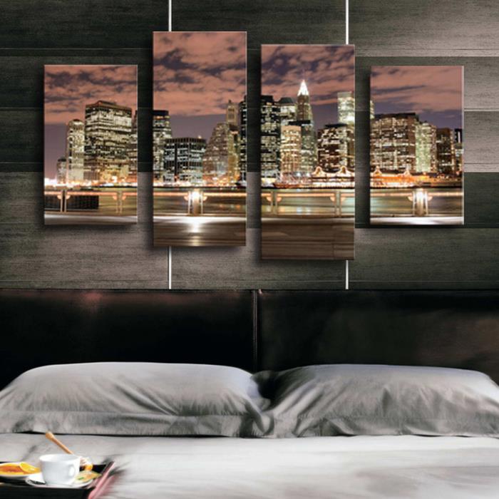 4 panel beautiful city night large hd picture home wall decor canvas print painting for house decorate without frame