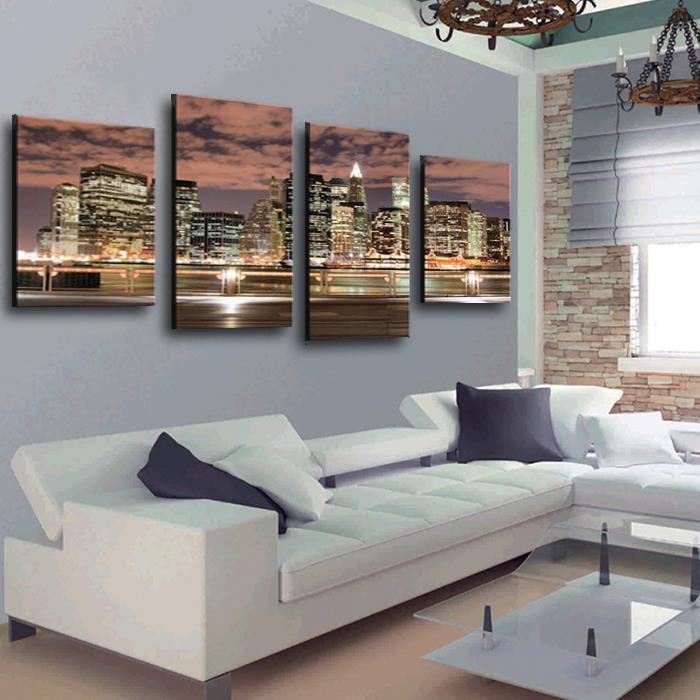 4 panel beautiful city night large hd picture home wall decor canvas print painting for house decorate without frame