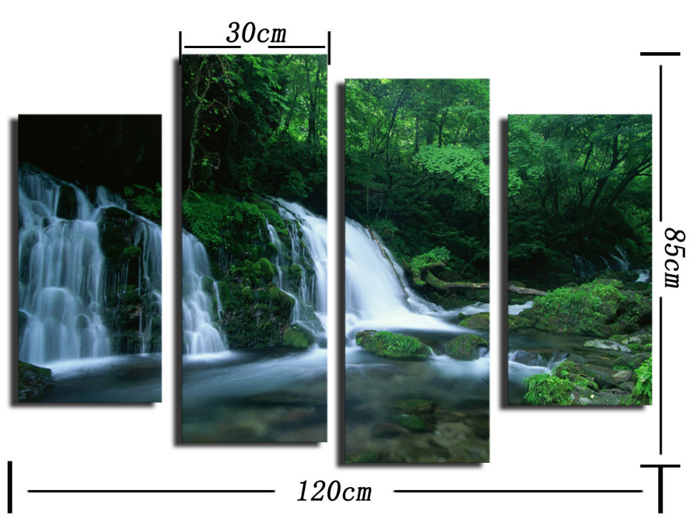 4 panel green tree with waterfall landscape large hd picture modern home wall decor canvas print painting for house decorate