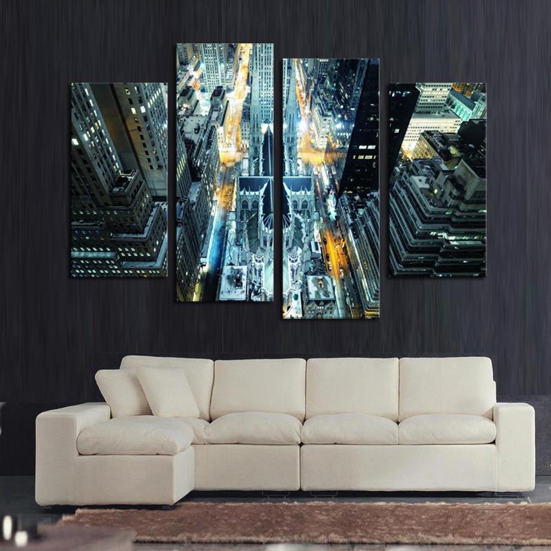 4 panel large hd city night view wall picture decorative art print painting on canvas for living room wall unframed home decor