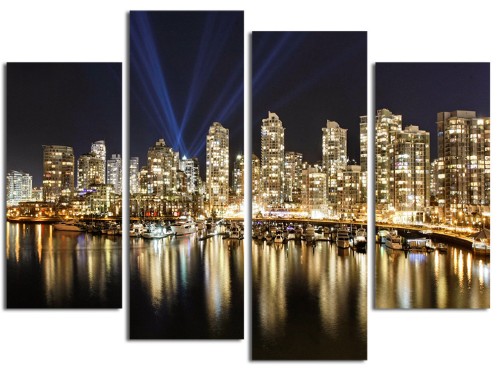 4 panels bright city night scene hd canvas print painting for modern home decorations wall art picture artwork unframed