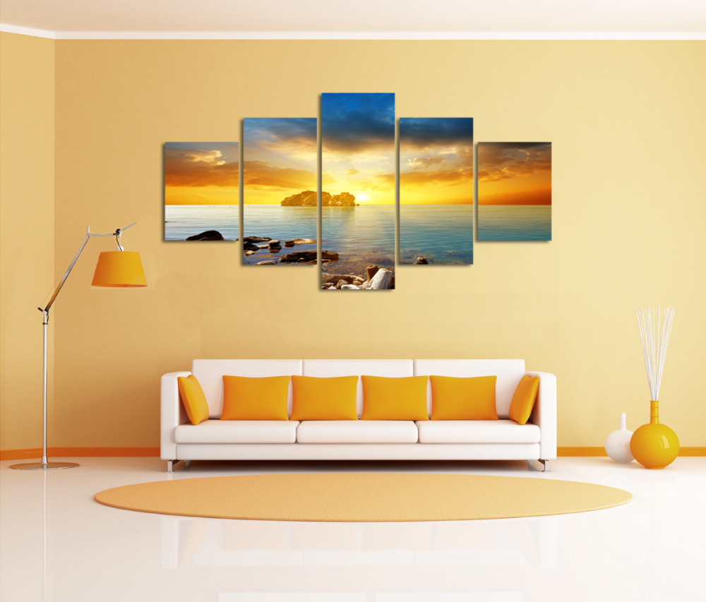 5 panels canvas print huge hd sunset seascape sea stones wall art picture top-rated for living room painting artwork unframed