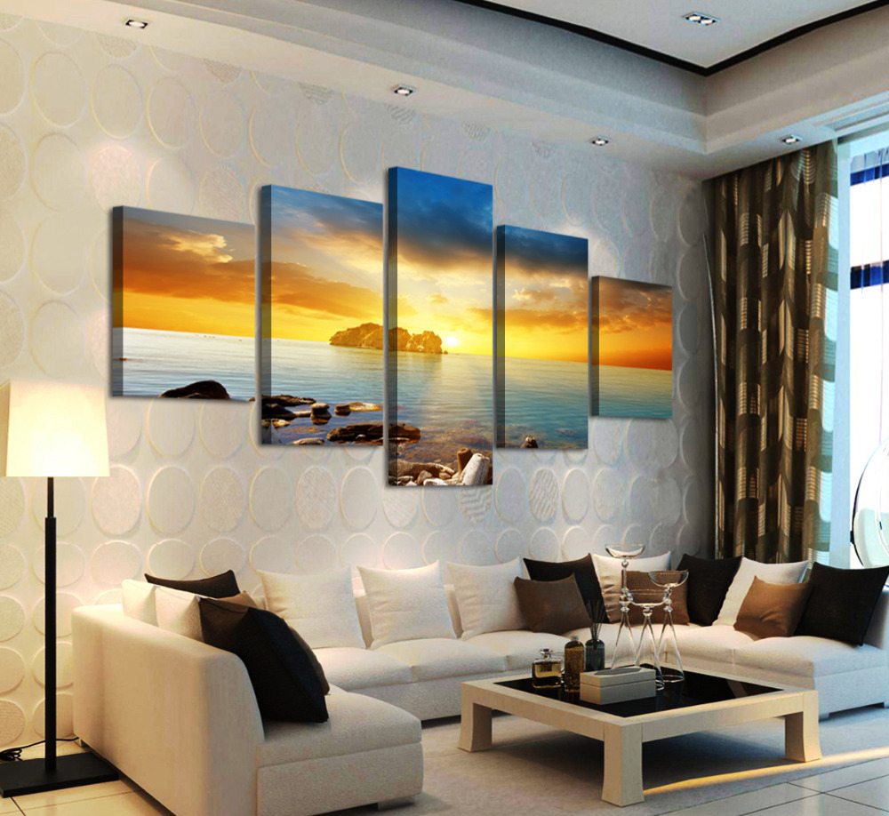 5 panels canvas print huge hd sunset seascape sea stones wall art picture top-rated for living room painting artwork unframed