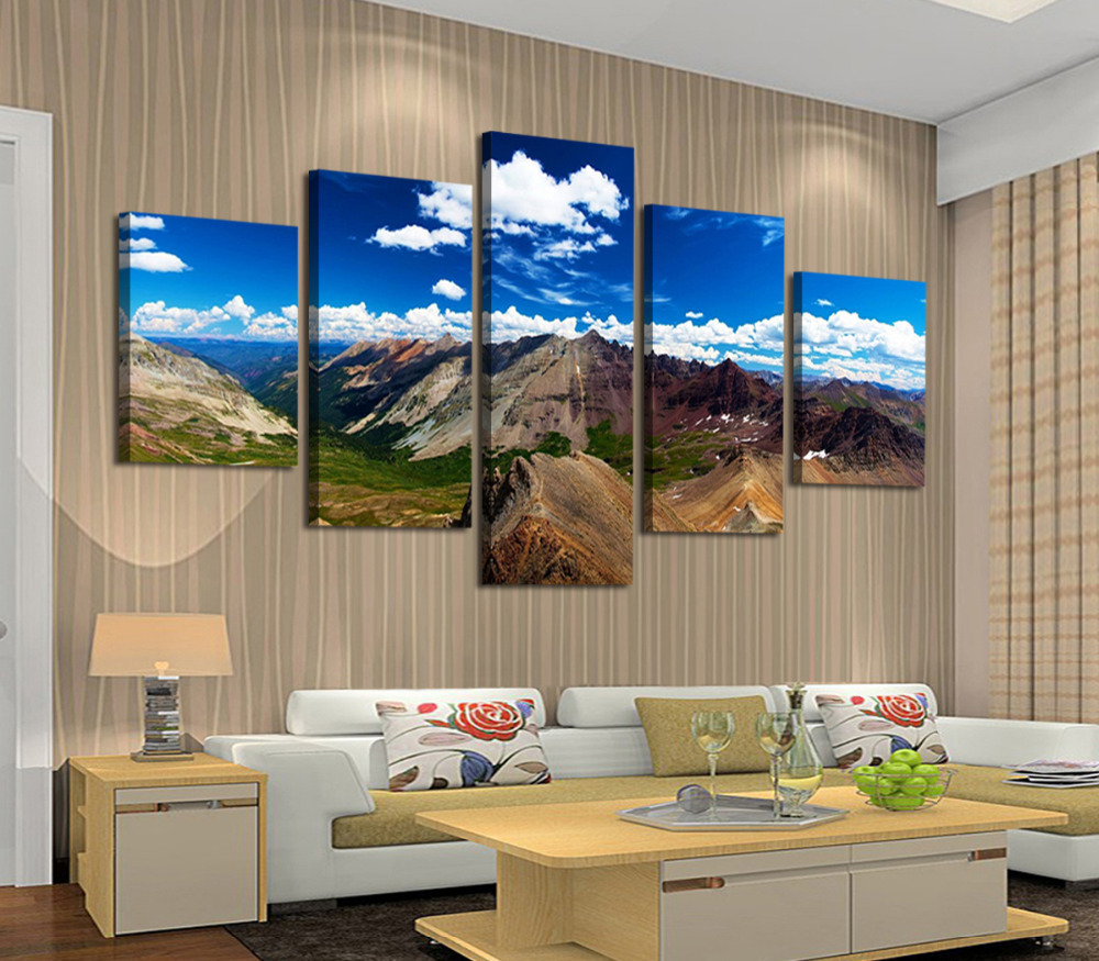 5 pcs sell mountain scenery large hd picture modern home wall decor canvas print painting for living room unframed