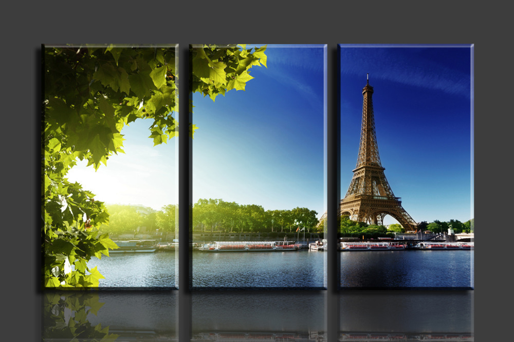 eiffel tower 3 panels building green canvas print painting artwork modern home wall decor painting art hd wall picture unframed