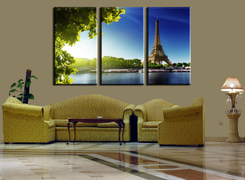 eiffel tower 3 panels building green canvas print painting artwork modern home wall decor painting art hd wall picture unframed