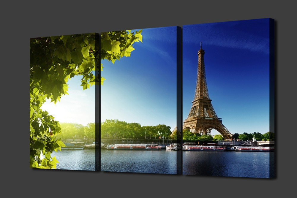 eiffel tower 3 panels building green canvas print painting artwork modern home wall decor painting art hd wall picture unframed