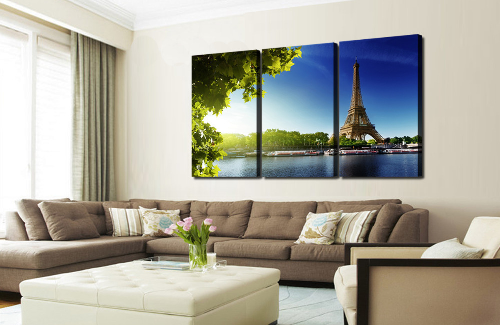 eiffel tower 3 panels building green canvas print painting artwork modern home wall decor painting art hd wall picture unframed