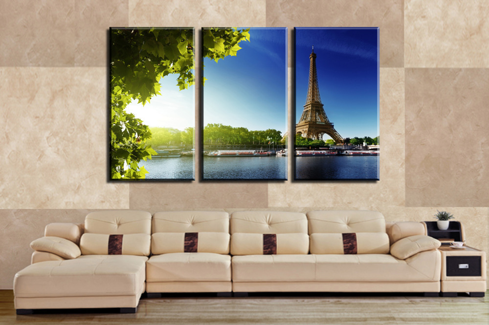 eiffel tower 3 panels building green canvas print painting artwork modern home wall decor painting art hd wall picture unframed