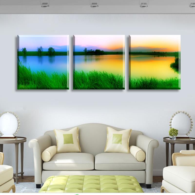 new 3 piece wall art picture the lake and green grass the love sunset on canvas wall painting modern pictures home decoration