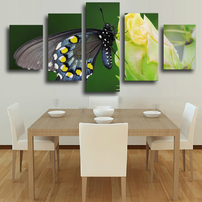 top-rated 5 panels hd gray butterfly on the flower canvas print painting for living room wall art pictureartwork unframed