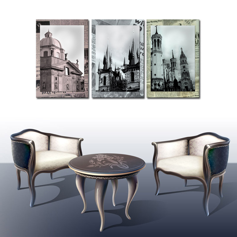 unframed 3 sets classical architecture painting art hd picture home decor on canvas modern wall prints artworks