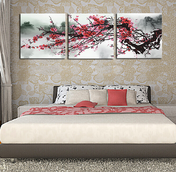 unframed 3 sets red plum blossom flowers painting art hd picture home decor on canvas modern wall prints artworks